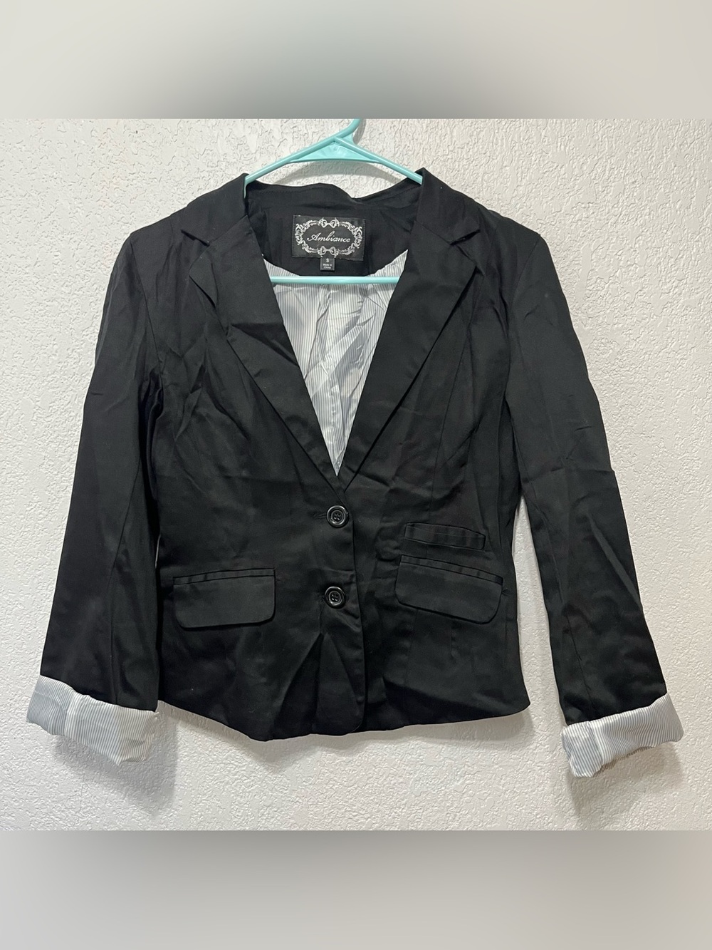 Ambiance Black Blazer with Striped Cuffs size S